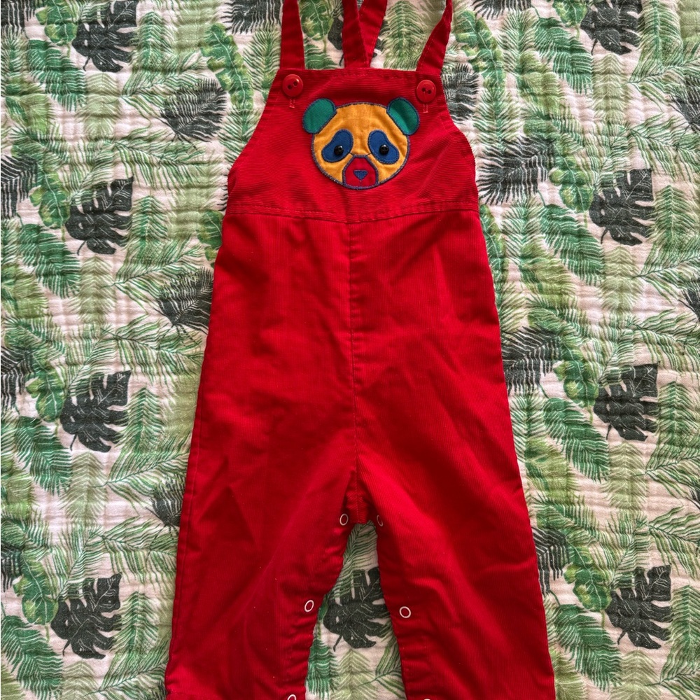 healthtex Vintage Red Corduroy Overalls with Panda Bear Appliqué 24 Months